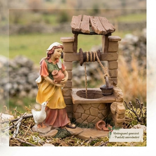 Handbemalte Krippenfigur Magd mit Krug am Brunnen, ca. 10 cm, K 902
